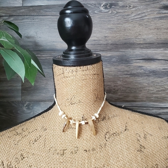 Faux Animal Tooth Fangs Choker Necklace Brown Earth Tones - Picture 1 of 11